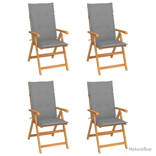 Chaises de lot de 4 avec coussins gris Bois teck solide