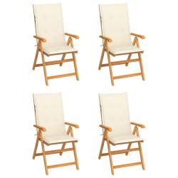 Chaises de lot de 4 avec coussins cr&egrave;me Bois teck solide