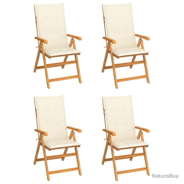 Chaises de lot de 4 avec coussins cr�me Bois teck solide