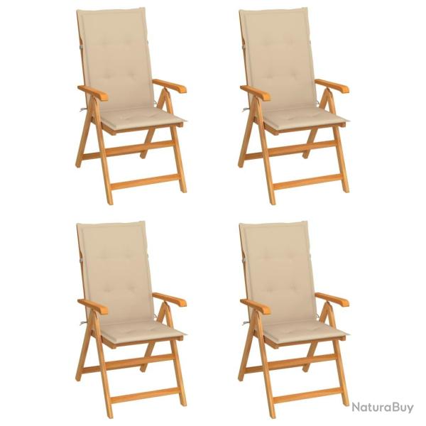 Chaises de lot de 4 avec coussins beige Bois teck solide