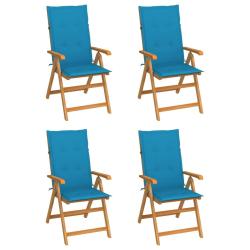 Chaises de lot de 4 avec coussins bleu Bois teck solide