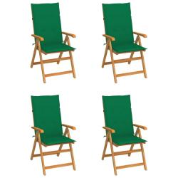 Chaises de lot de 4 avec coussins vert Bois teck solide