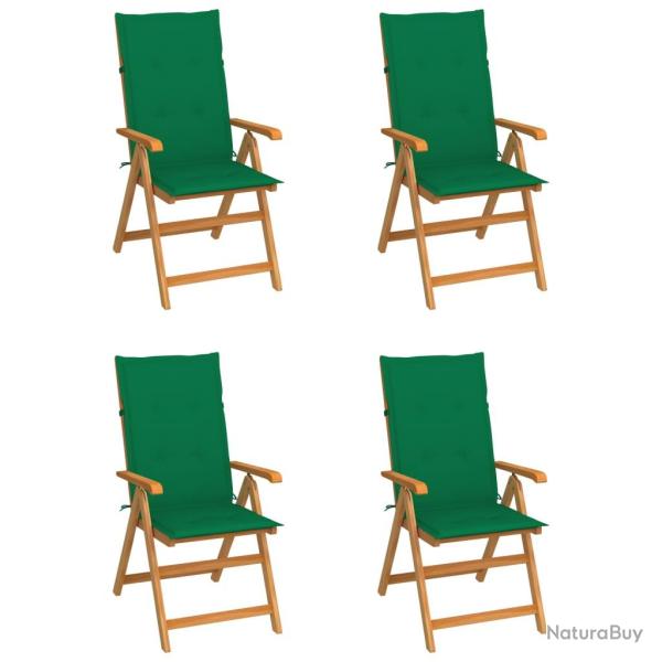 Chaises de lot de 4 avec coussins vert Bois teck solide