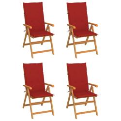 Chaises de lot de 4 avec coussins rouge Bois teck massif