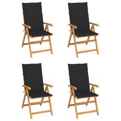 Chaises de lot de 4 avec coussins noir Bois teck solide
