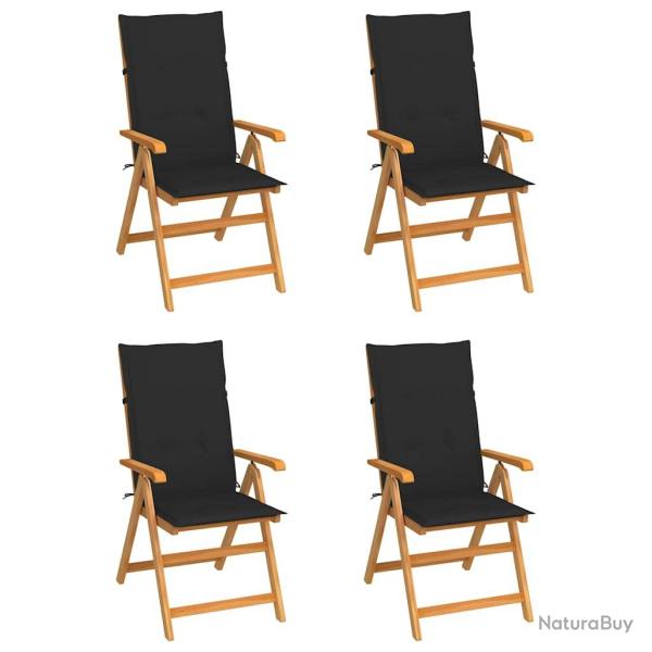 Chaises de lot de 4 avec coussins noir Bois teck solide