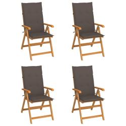 Chaises de lot de 4 avec coussins taupe Bois teck solide