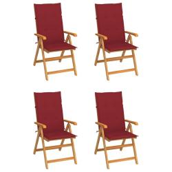 Chaises de lot de 4 avec coussins bordeaux Teck solide