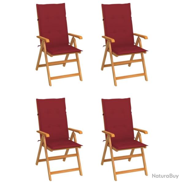 Chaises de lot de 4 avec coussins bordeaux Teck solide