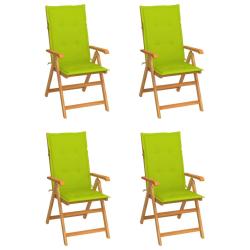 Chaises de lot de 4 avec coussins vert vif Bois de teck