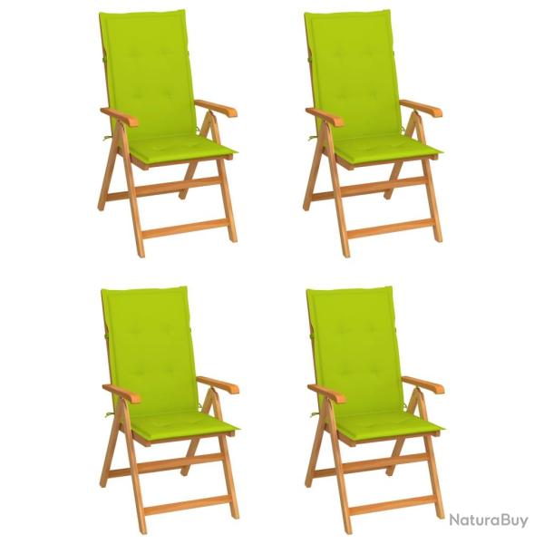 Chaises de lot de 4 avec coussins vert vif Bois de teck