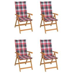 Chaises de lot de 4 et coussins &agrave; carreaux rouge Teck
