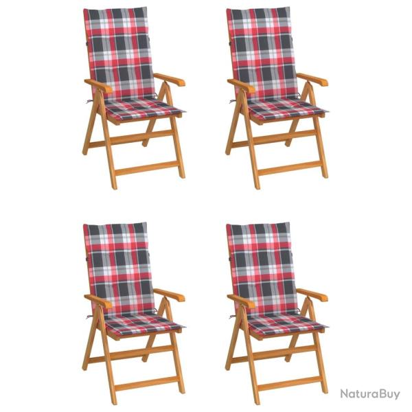 Chaises de lot de 4 et coussins � carreaux rouge Teck
