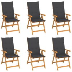 Chaises de lot de 6 avec coussins anthracite Bois teck