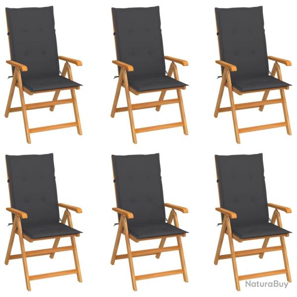 Chaises de lot de 6 avec coussins anthracite Bois teck