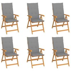 Chaises de lot de 6 avec coussins gris Bois teck massif