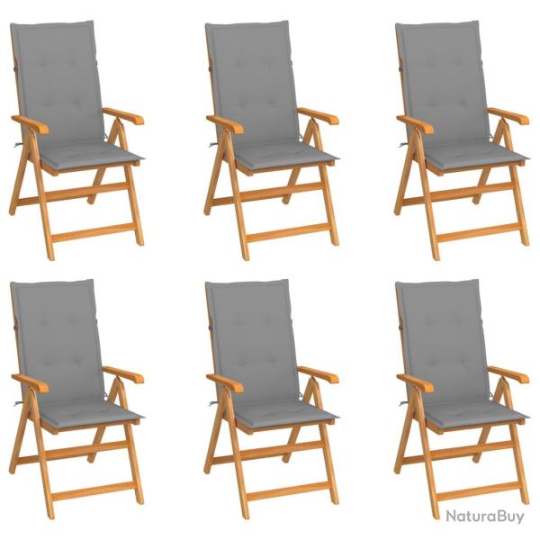 Chaises de lot de 6 avec coussins gris Bois teck massif
