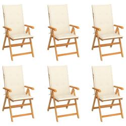 Chaises de lot de 6 avec coussins cr&egrave;me Bois teck massif