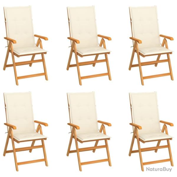 Chaises de lot de 6 avec coussins cr�me Bois teck massif