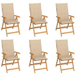 Chaises de lot de 6 avec coussins beige Bois teck massif