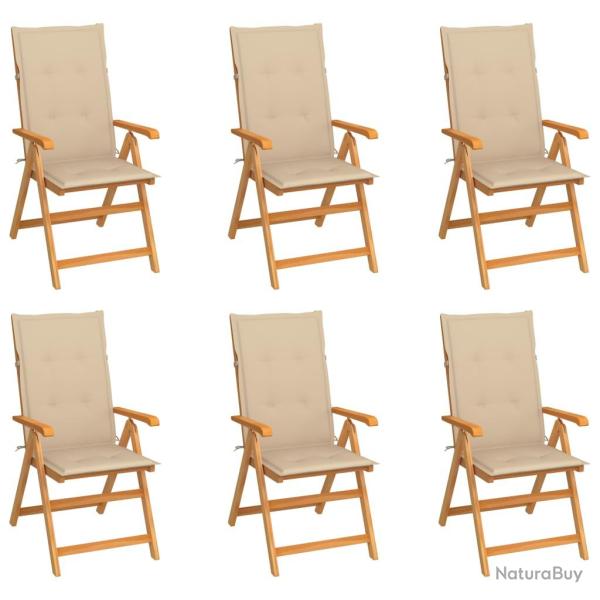 Chaises de lot de 6 avec coussins beige Bois teck massif