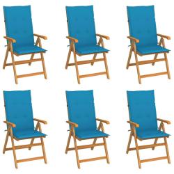 Chaises de lot de 6 avec coussins bleu Bois teck massif