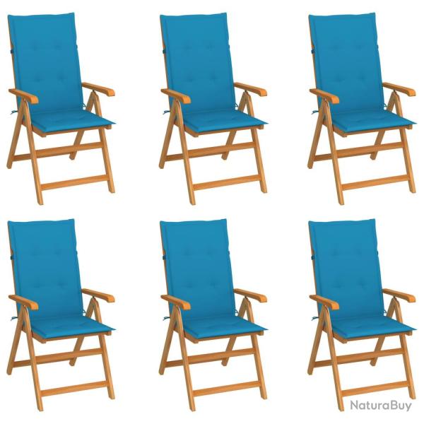 Chaises de lot de 6 avec coussins bleu Bois teck massif