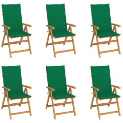 Chaises de lot de 6 avec coussins vert Bois teck massif