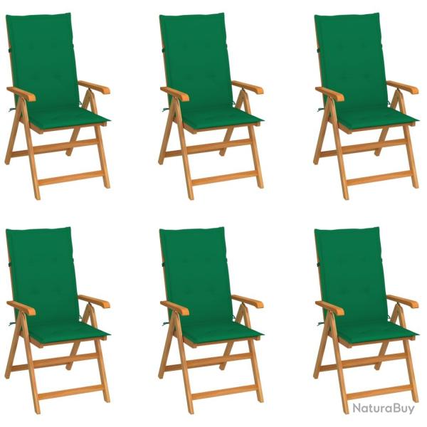 Chaises de lot de 6 avec coussins vert Bois teck massif