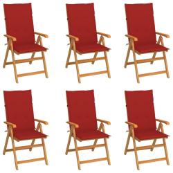 Chaises de lot de 6 avec coussins rouge Bois teck massif