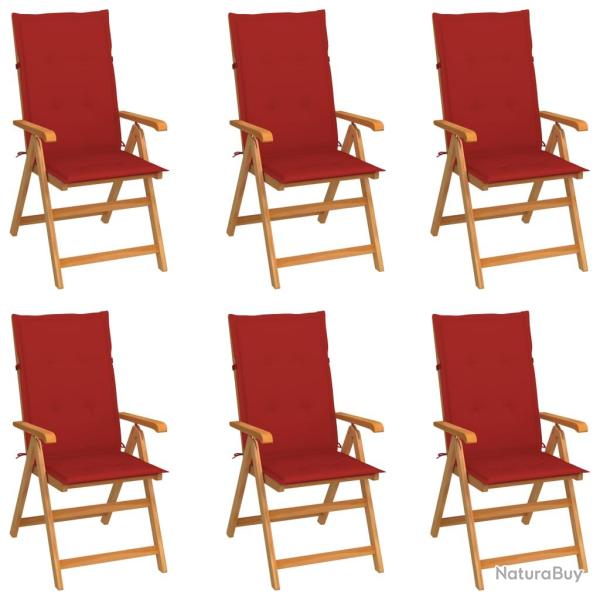 Chaises de lot de 6 avec coussins rouge Bois teck massif