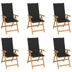 Chaises de lot de 6 avec coussins noir Bois teck massif