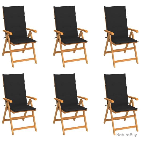 Chaises de lot de 6 avec coussins noir Bois teck massif