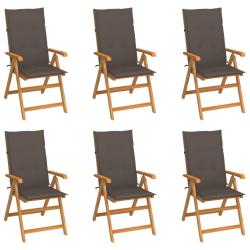 Chaises de lot de 6 avec coussins taupe Bois teck massif