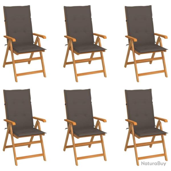 Chaises de lot de 6 avec coussins taupe Bois teck massif