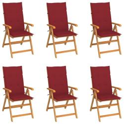 Chaises de lot de 6 avec coussins bordeaux Bois de teck