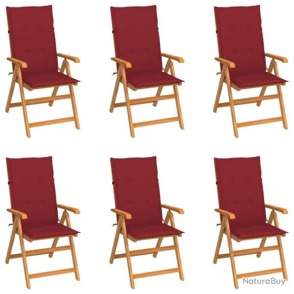 Chaises de lot de 6 avec coussins bordeaux Bois de teck