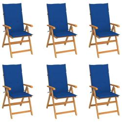 Chaises de lot de 6 avec coussins bleu royal Bois teck