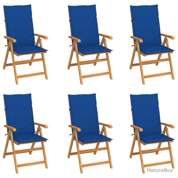 Chaises de lot de 6 avec coussins bleu royal Bois teck