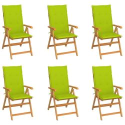 Chaises de lot de 6 avec coussins vert vif Bois de teck