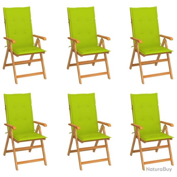 Chaises de lot de 6 avec coussins vert vif Bois de teck