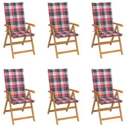 Chaises de lot de 6 et coussins carreaux rouge Bois teck