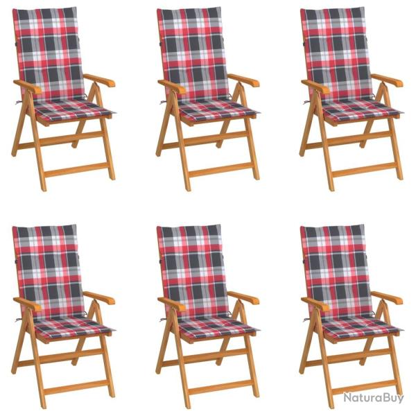 Chaises de lot de 6 et coussins carreaux rouge Bois teck