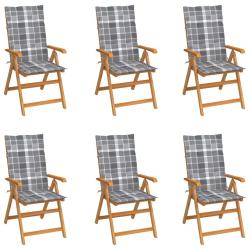 Chaises de lot de 6 et coussins carreaux gris Bois teck