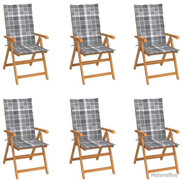 Chaises de lot de 6 et coussins carreaux gris Bois teck