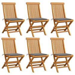 Chaises de et coussins gris lot de 6 Bois de teck massif