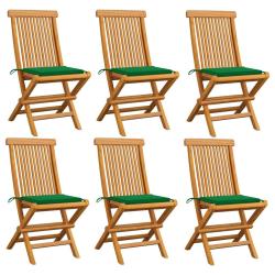 Chaises de et coussins vert lot de 6 Bois de teck massif