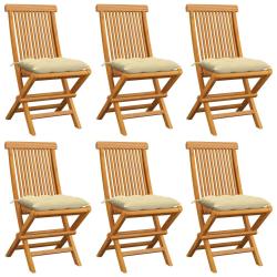Chaises de et coussins blanc cr&egrave;me lot de 6 Teck massif