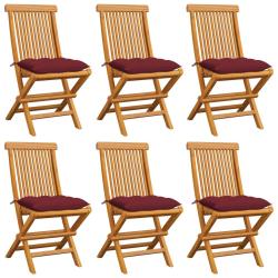Chaises de avec coussins rouge bordeaux lot de 6 Teck