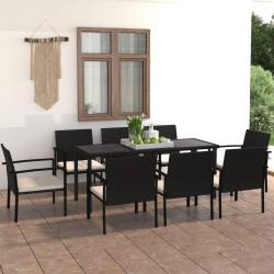 Ensemble &agrave; manger de 9 pcs R&eacute;sine tress&eacute;e Noir